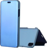 Electroplating Mirror Horizontal Flip lederen tas voor iPhone XR, met houder (blauw)