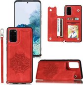 Voor Samsung Galaxy S20 Mandala reliëf PU + TPU hoesje met houder & kaartsleuven & fotolijst & riem (rood)