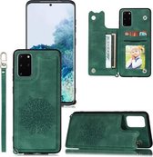 Voor Samsung Galaxy S20 Plus Mandala reliëf PU + TPU hoesje met houder & kaartsleuven & fotolijst & riem (groen)