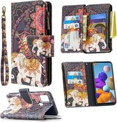 Voor Samsung Galaxy A21s Gekleurde Tekening Patroon Rits Horizontale Flip Leren Case met Houder & Kaartsleuven & Portemonnee (Bloem Olifanten)