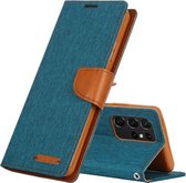 Voor Samsung Galaxy S21 Ultra 5G GOOSPERY CANVAS DAGBOEK Canvas Textuur Horizontale Flip PU Lederen Case met Houder & Kaartsleuven & Portemonnee (Groen)