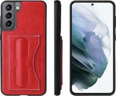 Voor Samsung Galaxy S21 + 5G Fierre Shann volledige dekking beschermende lederen tas met houder en kaartsleuf (rood)