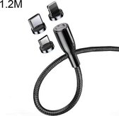 CAFELE Zhen Magnetic Series Micro 3 in 1 USB naar 8-pins + Micro USB + USB-C / Type-C Ronde kop Magnetische zuigkracht Snel opladen Datakabel Lijnlengte: 1,2 m (zwart)