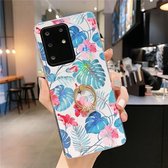 Voor Galaxy A51 Kleurrijke Laser Bloem Serie IMD TPU Mobiele Telefoon Case Met Ring Beugel Steentjes (Monstera KC3)