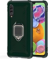 Voor Galaxy A50 koolstofvezel beschermhoes met 360 graden roterende ringhouder (groen)