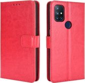 Voor OnePlus Nord N10 5G Retro Crazy Horse Texture Horizontale Flip lederen hoes met houder & kaartsleuven en fotolijst (rood)