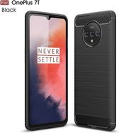 Voor Oneplus 7T geborstelde textuur koolstofvezel TPU-hoes (zwart)