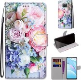 Voor Xiaomi Mi 10T Lite Gekleurde Tekening Cross Textuur Horizontale Flip PU Lederen Case met Houder & Kaartsleuven & Portemonnee & Lanyard (Lichtroze Boeket)