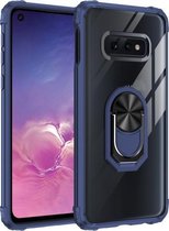 Voor Samsung Galaxy S10E schokbestendig transparant TPU + acryl beschermhoes met ringhouder (blauw)