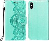 Flower Vine Embossing Pattern Horizontale Flip Leather Case met Card Slot & Holder & Wallet & Lanyard Voor iPhone XS Max (Groen)