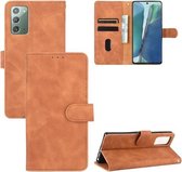 Voor Samsung Galaxy Note20 Effen Kleur Huidgevoel Magnetische Gesp Horizontale Flip Kalfsstructuur PU Lederen Case met Houder & Kaartsleuven & Portemonnee (Bruin)
