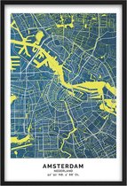 Poster Stad Amsterdam - A2 - 42 x 59,4 cm - Inclusief lijst (Zwart Aluminium)