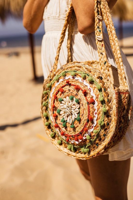 Sac en jute - sac de plage rond - sac de festival - 25 cm - sac fait main -  Figueretes 11 | bol.com