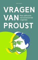 Boekomslag 'Vragen van Proust' met de tekst 'Meer zelfinzicht met de beroemde vragenlijst' en een gestileerde illustratie van Marcel Proust.
