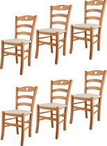 Tommychairs Cuore - Eetkamerstoelen - Set van 6 - Bruin - Stof en Hout