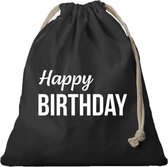 1x Canvas verjaardag cadeautasje Happy Birthday zwart met koord 25 x 30 cm - Geschenktas/ cadeautas Happy Birthday