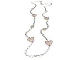 lange zilveren halsketting collier halssnoer gerhodineerd Model Vlinder en Bol met roze stenen