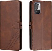 Voor Xiaomi Redmi Note 10 5G Stiksels Stijl 2-Kleur Koe Textuur Horizontale Flip PU Lederen Case met Houder & Kaartsleuf & Lanyard (Bruin)
