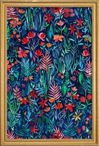 JUNIQE - Poster met houten lijst Tropische inkt - patroon -40x60