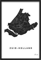 Poster Provincie Zuid-Holland - A4 - 21 x 30 cm - Inclusief lijst (Zwart Aluminium)