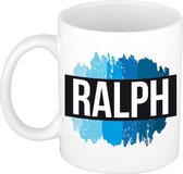 Ralph naam cadeau mok / beker met  verfstrepen - Cadeau collega/ vaderdag/ verjaardag of als persoonlijke mok werknemers