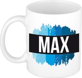 Max naam cadeau mok / beker met  verfstrepen - Cadeau collega/ vaderdag/ verjaardag of als persoonlijke mok werknemers