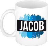 Jacob naam cadeau mok / beker met  verfstrepen - Cadeau collega/ vaderdag/ verjaardag of als persoonlijke mok werknemers