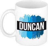 Duncan naam cadeau mok / beker met  verfstrepen - Cadeau collega/ vaderdag/ verjaardag of als persoonlijke mok werknemers