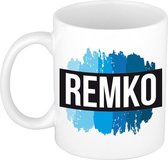 Remko naam cadeau mok / beker met  verfstrepen - Cadeau collega/ vaderdag/ verjaardag of als persoonlijke mok werknemers