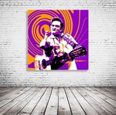 Pop Art Johnny Cash Acrylglas - 100 x 100 cm op Acrylaat glas + Inox Spacers / RVS afstandhouders - Popart Wanddecoratie