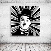 Pop Art Charlie Chaplin Canvas - 80 x 80 cm - Canvasprint - Op dennenhouten kader - Geprint Schilderij - Popart Wanddecoratie