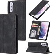 Voor Samsung Galaxy S21 + 5G Huid Voelen Druk Lijn Magnetische Horizontale Flip Lederen Case met Houder & Kaartsleuf & Portemonnee & Fotolijst (Zwart)