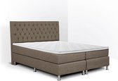 Boxspring Bonita compleet, merk Olympic Life®, 200 x 210 cm, bruin, 18-delig met gecapitonneerd knopen motief hoofdbord