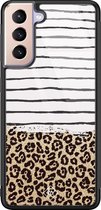 Samsung S21 hoesje glass - Luipaard strepen | Samsung Galaxy S21  case | Hardcase backcover zwart