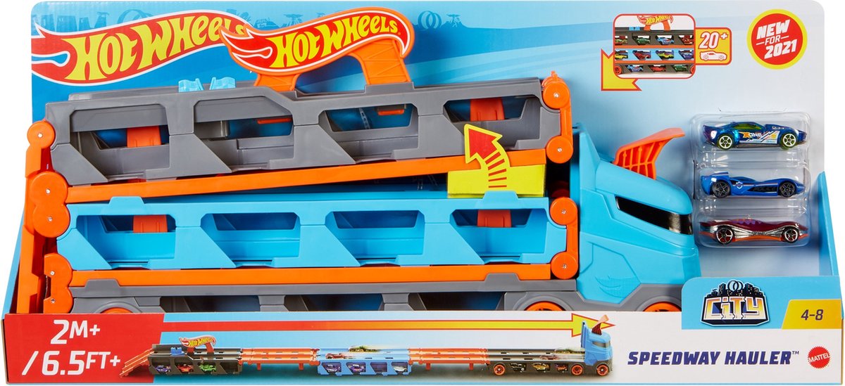 Hot Wheels City - Transportwagen voor speelgoedauto - Met 3 autos - Hot Wheels