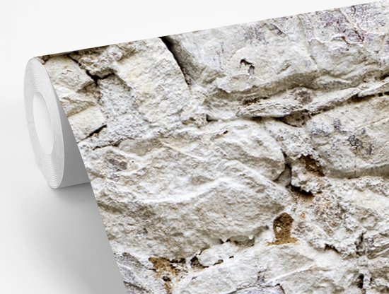 Papier peint Papier peint photo en vinyle - Mur de pierres anciennes en blanc largeur 295 cm x hauteur 220 cm - Tirage photo sur papier peint (disponible en 7 tailles)