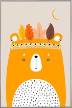 JUNIQE - Poster met kunststof lijst Cute Little Bear Yellow -13x18