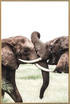 JUNIQE - Poster met kunststof lijst Elephants at Play -13x18 /Bruin