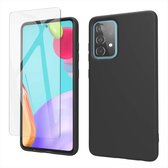 Silicone hoesje zwart met 2 Pack Tempered glas Screen Protector Geschikt voor: Samsung Galaxy A72 4G & 5G