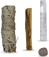 Energie reinigde smudge kit met Rozenkwarts - Witte Salie White Sage - Palo Santo - Rozenkwarts - Seleniet