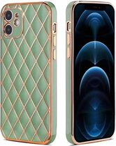 iPhone 12 Pro Luxe Geruit Back Cover Hoesje - Silliconen - Ruitpatroon - Back Cover - Apple iPhone 12 Pro - Lichtgroen