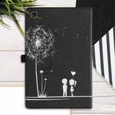 kwmobile hoes voor Samsung Galaxy Tab A7 10.4 (2022 / 2020) - Dunne tablethoes in wit / zwart - Met standaard - Paardenbloemen Liefde design