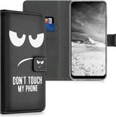 kwmobile telefoonhoesje voor Samsung Galaxy A22 5G - Hoesje met pasjeshouder in wit / zwart - Don't Touch My Phone design