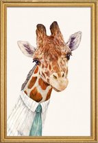 JUNIQE - Poster met houten lijst Mr Giraffe -13x18 /Bruin & Ivoor