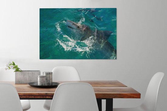 Un requin tigre sortant de l'eau 60x40 cm - Tirage photo sur toile (Décoration murale salon / chambre)