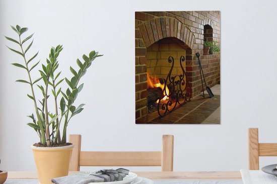 Feu dans une cheminée 30x40 cm - petit - Tirage photo sur toile (Décoration murale salon / chambre)