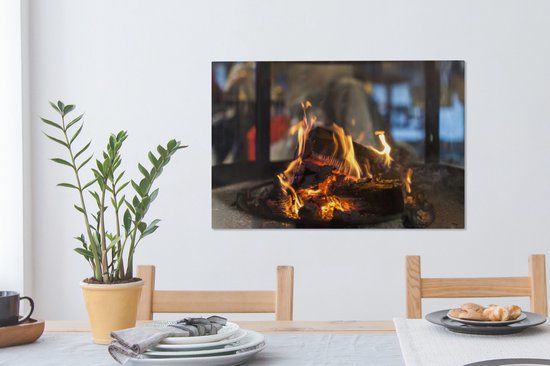 Une cheminée en feu 60x40 cm - Tirage photo sur toile (Décoration murale salon / chambre)