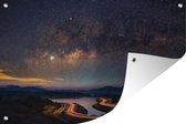 Muurdecoratie Nachtelijke Melkweg boven weg - 180x120 cm - Tuinposter - Tuindoek - Buitenposter
