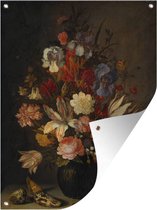 Tuinschilderij Stilleven met bloemen - Schilderij van Balthasar van der Ast - 60x80 cm - Tuinposter - Tuindoek - Buitenposter