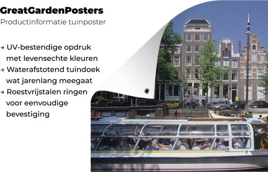 Croisière sur les canaux dans le Brouwersgracht à Amsterdam affiche de jardin 120x80 cm - Toile de jardin / Toile d'extérieur / Peintures d'extérieur (décoration de jardin)